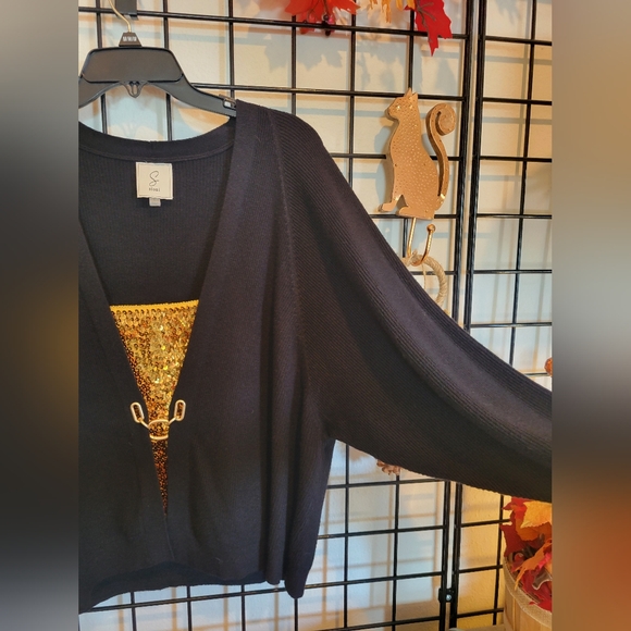 Black Sweater Sioni Clip Front Dolman Sleeve Cardigan NYE Christmas Gift! New - Picture 5 of 6